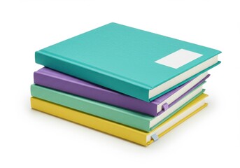 Colorful stack of hardcover books on white background for education and organization concept