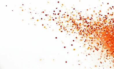 Small red and orange confetti particles flying in the air, white background, illustration style, jpg with transparent edges.