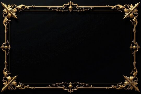 Ornate gold trim and black velvet background with shimmering silver details , opulence, invitation, ornamentation