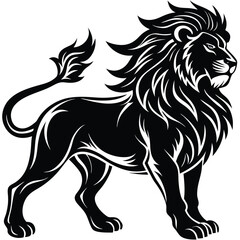 Majestic Black Silhouette of Lion, Bold Mane, Stance Pose, Feline, Wildcat, Style