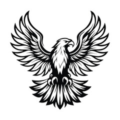 Obraz premium Majestic Eagle Emblem, Wings Spread, Black and White, Flying Bird, Powerful, Talon Detail
