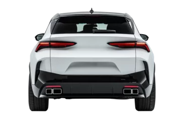 White car SUV rear view studio shot.