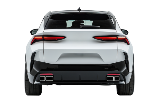 White car SUV rear view studio shot.