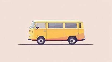 A vintage yellow camper van profile illustration.