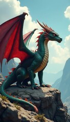 Ornate dragon wings with scales and claws on a rocky landscape, landscape, dragons