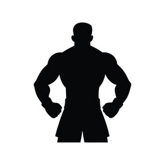 Fototapeta premium Silhouette vector of a male boxer standing in ready fighting position, side view. Great for combat sports, strength, and gym themes.