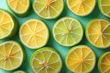 Vibrant Lime Slice Pattern on Turquoise Background