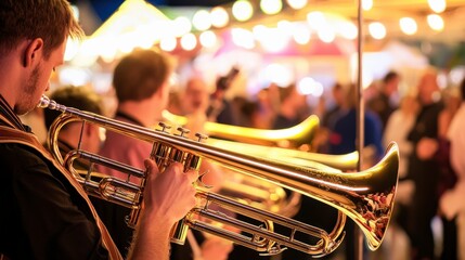 Trombone Player Performing at Oktoberfest in Traditional Bavarian Attire