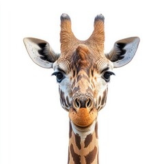Close-Up Portrait of a Majestic Giraffe with Unique Patterns Against a Clean White Background