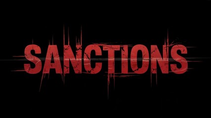 Red cracked letters with light trails illustrating the concept of sanctions, impacting global trade and political tension.