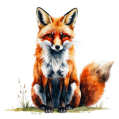Obraz premium Watercolor Fox Sitting in Grass with Calm Expression