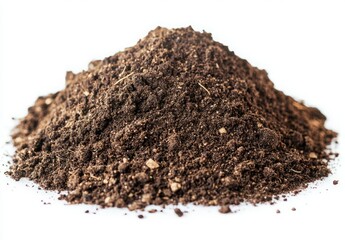 Close-Up of Dark Brown Soil Pile Isolated on White Background for Nature and Gardening Themes