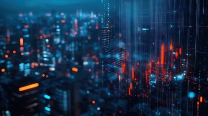 Obraz premium Digital Cityscape: A Futuristic Metropolis Illuminated by Data Streams