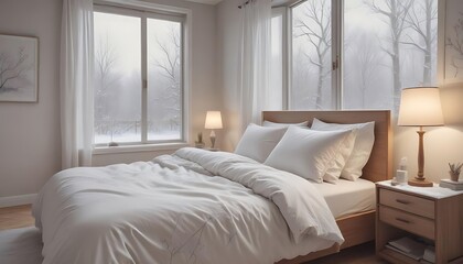 A cozy bedroom with a large bed near a window