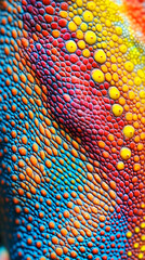 Extreme close-up of colorful chameleon detailed skin texture and vibrant scales background