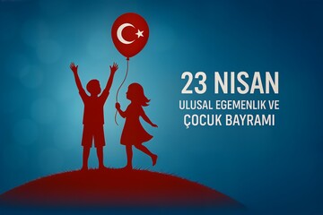 National Sovereignty and Children's Day in Turkey card illustration.