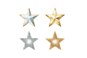 Collection of elegant sparkle star icons with a subtle shimmer effect Isolated on white background