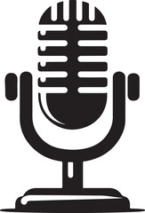 Silhouette vector of a microphone on stand, perfect for broadcasting, music, podcasting, and recording studio designs. EPS file for digital, print, and media use.
