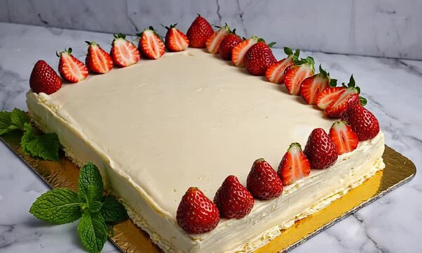 Decorating Cake with Fresh Strawberries and Mint Easy Dessert Recipe