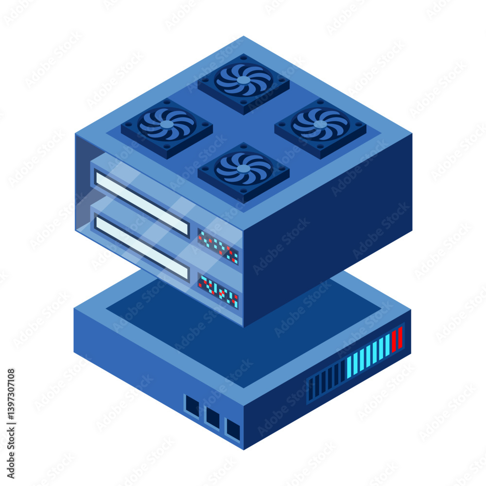 Aufkleber isometric futuristic server. isometric database or data center. abstract blockchain. computer storag