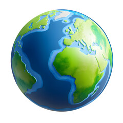 Cartoon planet Earth 3d icon isolated on transparent background. Earth day or environment conservation concept. Save green planet concept. PNG file