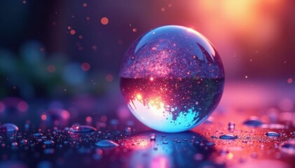 Iridescent orb suspended in a kaleidoscope of colors, cosmic glow, abstract
