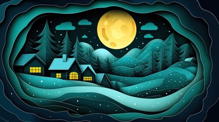 Moonlit winter night in a tranquil landscape