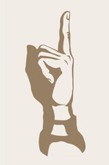 Finger pointing to an object. Vector drawing