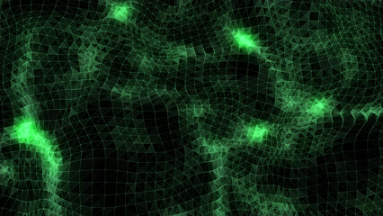 Digital technology wave with top view. Dark cyberspace with colors motion dots and line. Futuristic digital background. Big data analytics. 3d rendering.