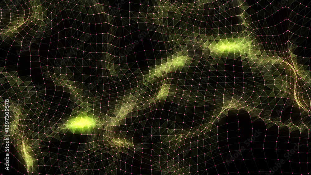 Aufkleber digital technology wave with top view. dark cyberspace with colors motion dots and line. futuristic 