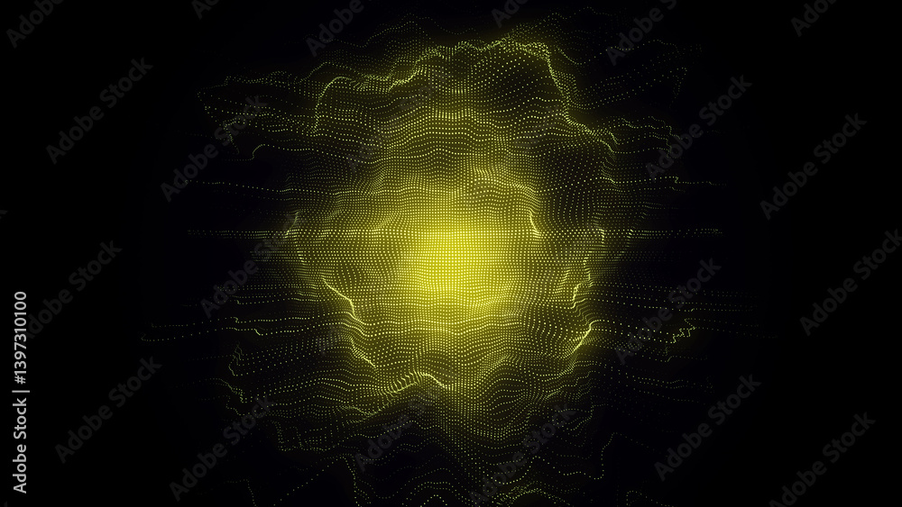 Poster Digital technology wave. Dark cyberspace with motion dots and lines. Futuristic digital background. Big data analytics. 3d rendering.