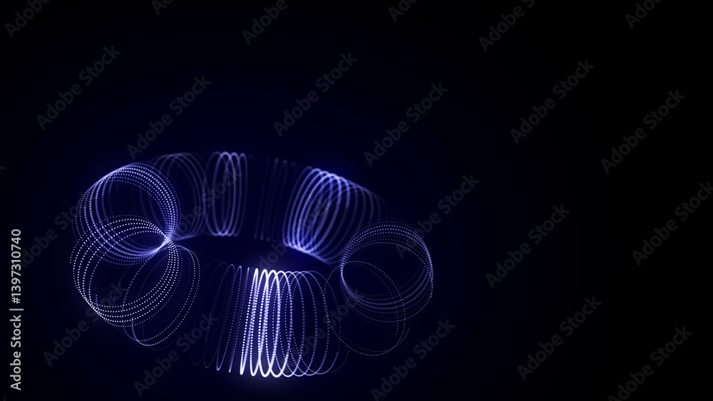 Poster Sci-fi torus with particles and lines. Concept network connection. Abstract technology background. 3d rendering.
