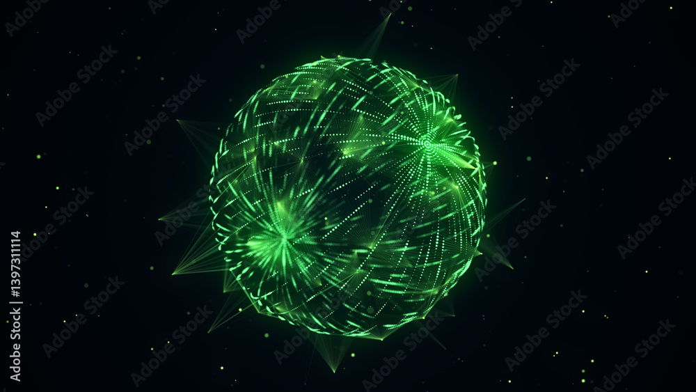 Poster sci-fi sphere with particles and lines. concept network connection. frame sphere. abstract technolog