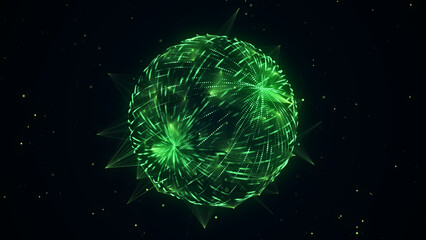 Sci-fi sphere with particles and lines. Concept network connection. Frame sphere. Abstract technology background. 3d rendering.
