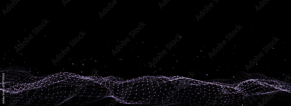 Poster digital technology wave. dark cyberspace with motion dots and lines. futuristic digital background. 