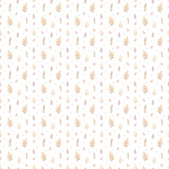 Seamless pattern with beige leaves and dots