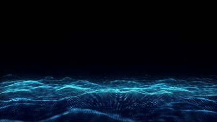 Digital technology wave. Dark cyberspace with motion dots and lines. Futuristic digital background. Big data analytics. 3d rendering.