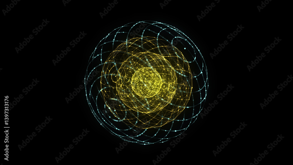 Poster Sci-fi sphere with particles and lines. Concept network connection. Frame sphere. Abstract technology background. 3d rendering.