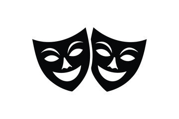Theatrical masks silhouette on white background