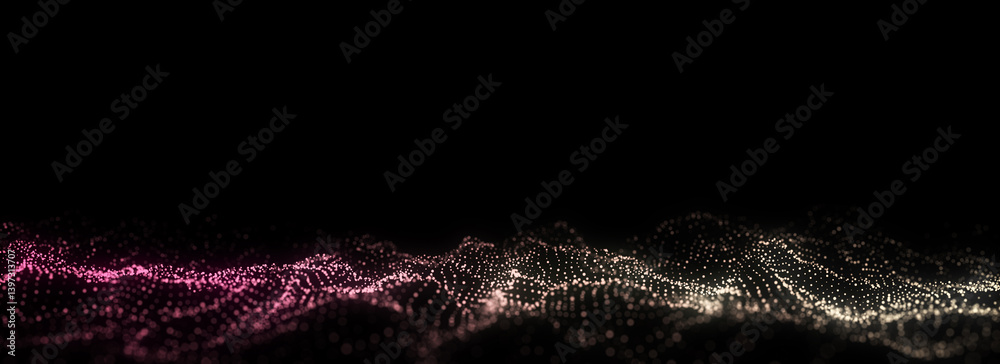 Poster digital technology wave. dark cyberspace with motion dots and lines. futuristic digital background. 