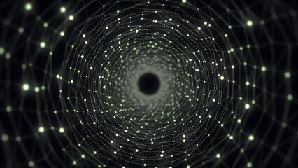 Abstract sci-fi tunnel. Wormhole absorbs cyberspace. 3D portal. Futuristic fantasy high-tech funnel. 3d rendering.