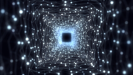 Abstract sci-fi tunnel. Wormhole absorbs cyberspace. 3D portal. Futuristic fantasy high-tech funnel. 3d rendering.