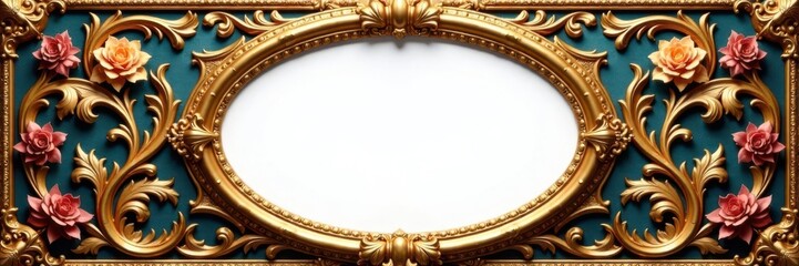 Grand royal style photo frame with large gold oval shape and elaborate floral pattern, Royal Photo Frame, Large Gold Oval Frame
