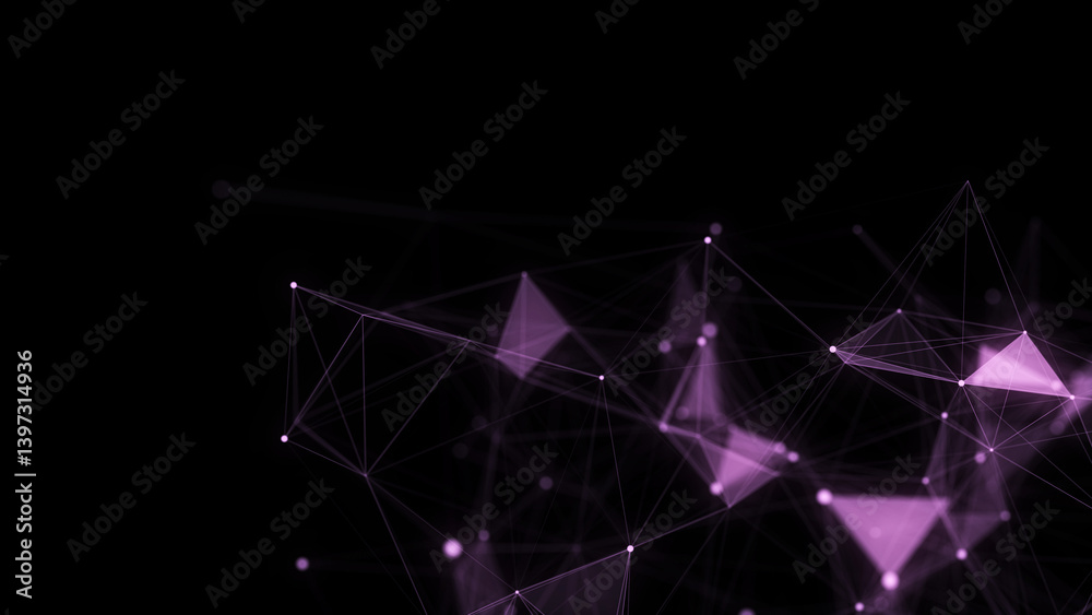 Poster Business futuristic backdrop. Network connection structure cyberspace with moving particles. Abstract cyber security background. 3D rendering.