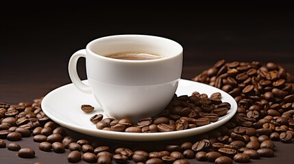 brew coffee cup and beans on white