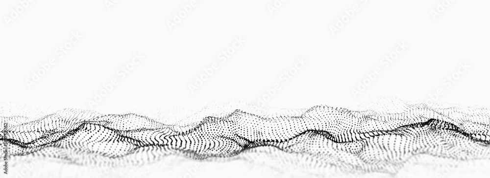 Poster Digital technology wave. Light cyberspace with motion dots. Futuristic digital background artificial intelligence. Big data analytics. 3d rendering.