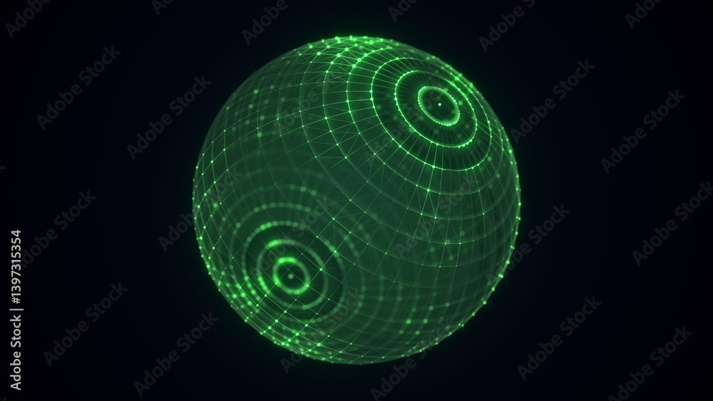 Poster Sci-fi sphere with particles and lines. Concept network connection. Frame sphere. Abstract technology background. 3d rendering.