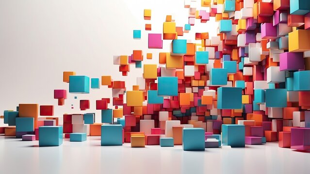 Fototapeta A collection of 3D cubes in various colors including blue