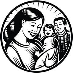 Mother’s Day Vector Illustration ,Line Art, Silhouette, Icons, Logo Clipart.