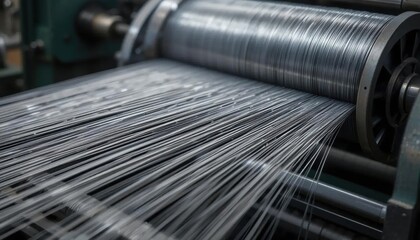 Industrial Loom: Silver Filaments & Precision Machinery.